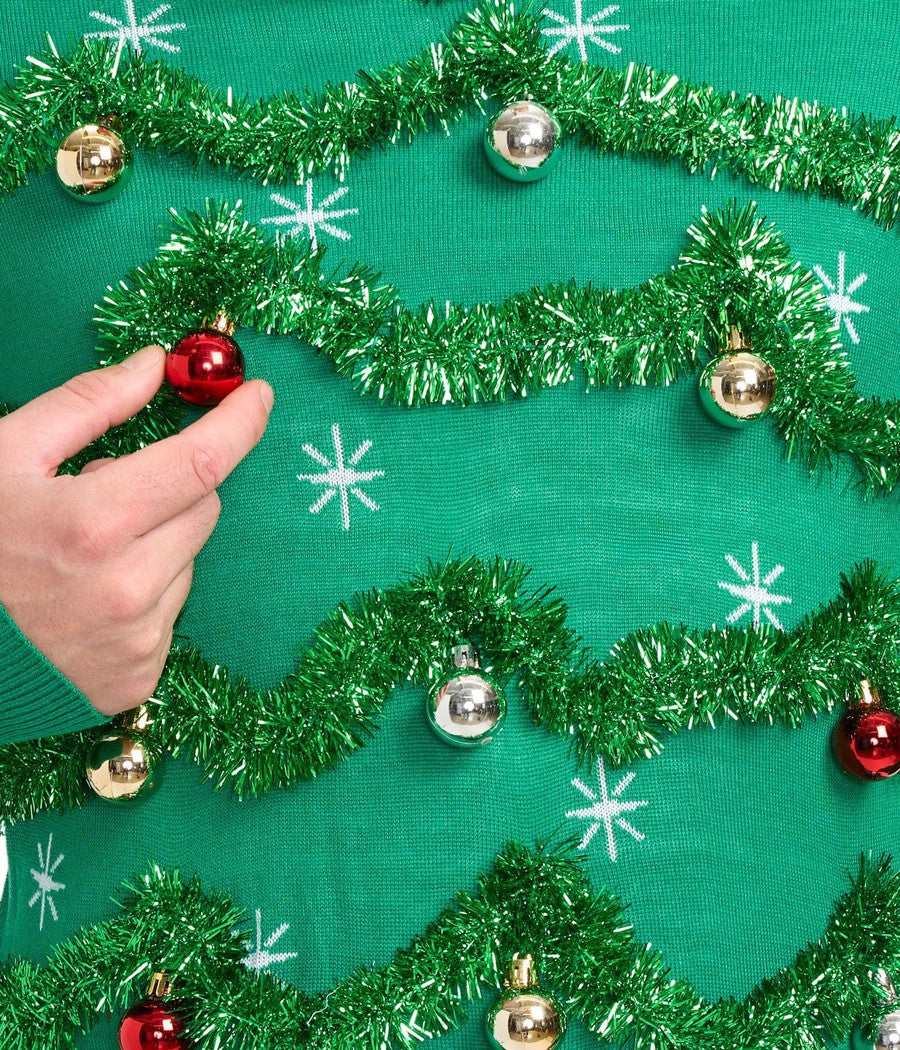 Holiday Garland Pullover Sweater with Reflective Ornament Accents