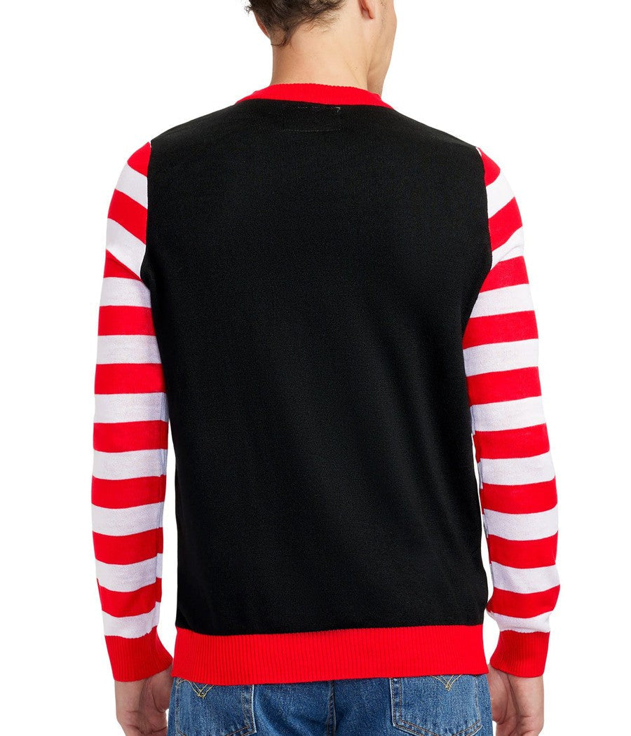 Men's Light Up Sweater with Battery Powered Tree Graphic and Candy Cane Sleeves
