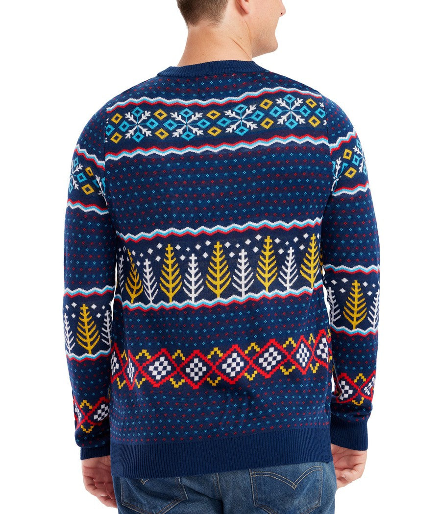 Pullover Sweater with Polar Bear Party Scene and Fair Isle Knit, Crewneck Long Sleeve