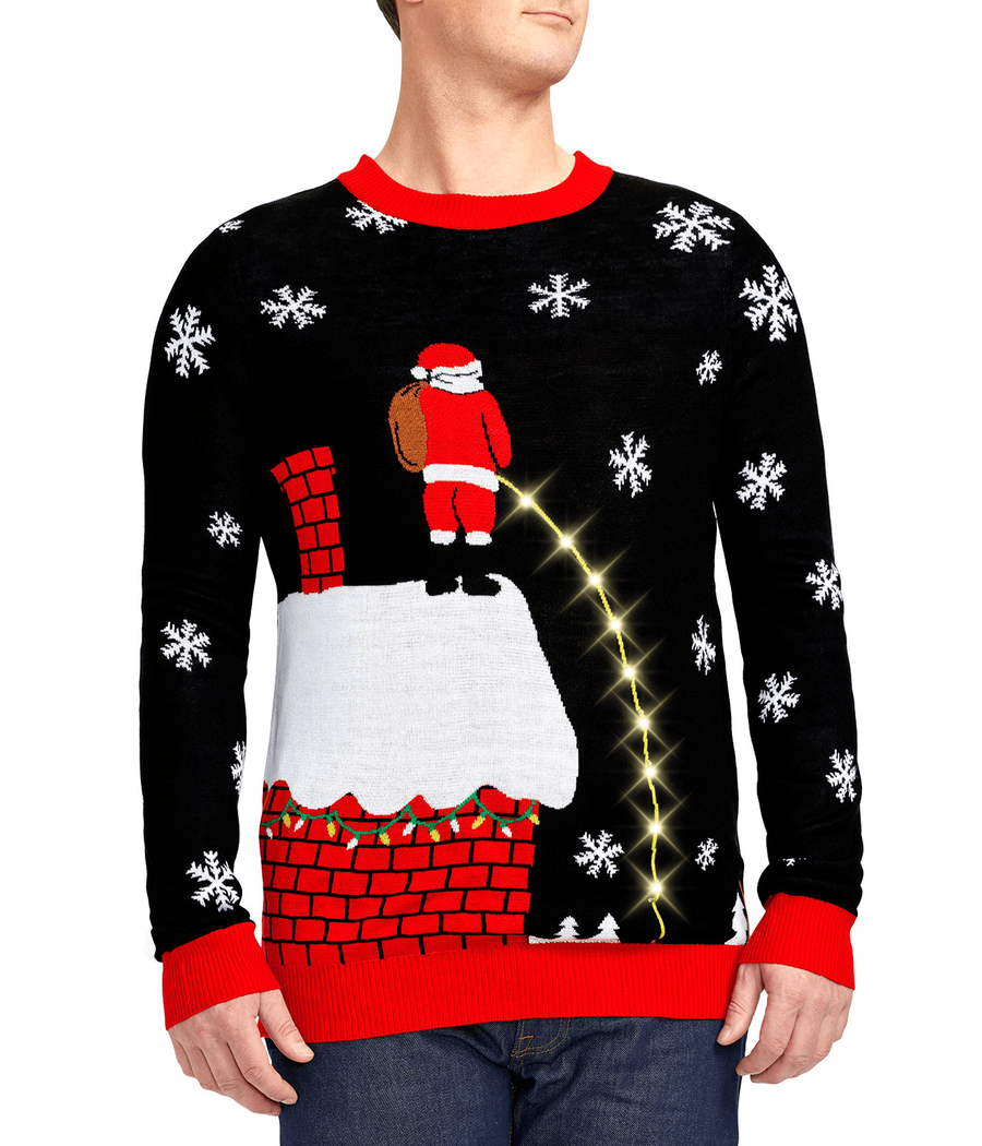 Light Up Holiday Sweater with Rooftop Scene and Long Sleeves