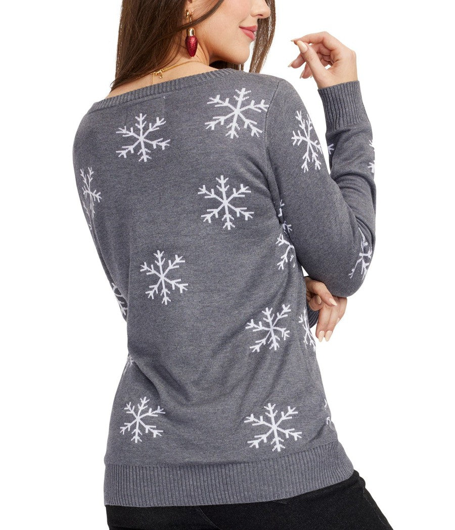Gray sweater with a snowman design on a white background