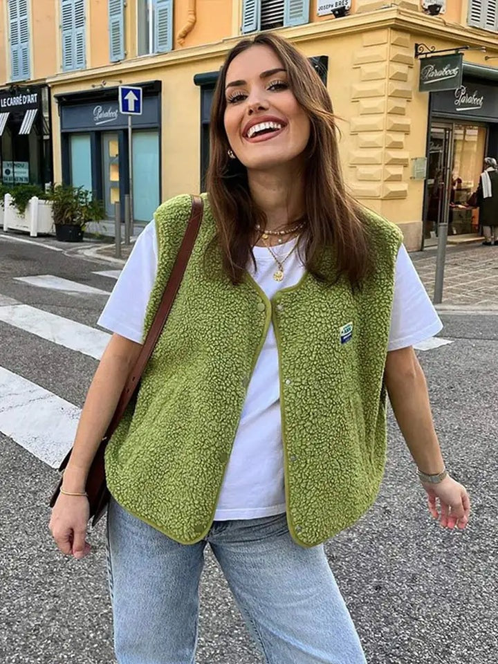 Textured Layering Vest with Snap Closure and Relaxed Fit