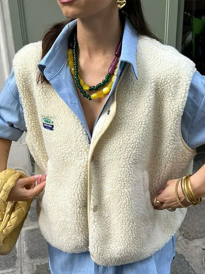 Textured Layering Vest with Snap Closure and Relaxed Fit