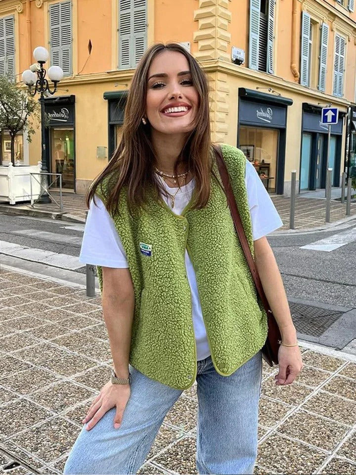 Textured Layering Vest with Snap Closure and Relaxed Fit