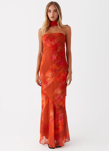 Women's Strapless Abstract Print Bodycon Mermaid Maxi Dress