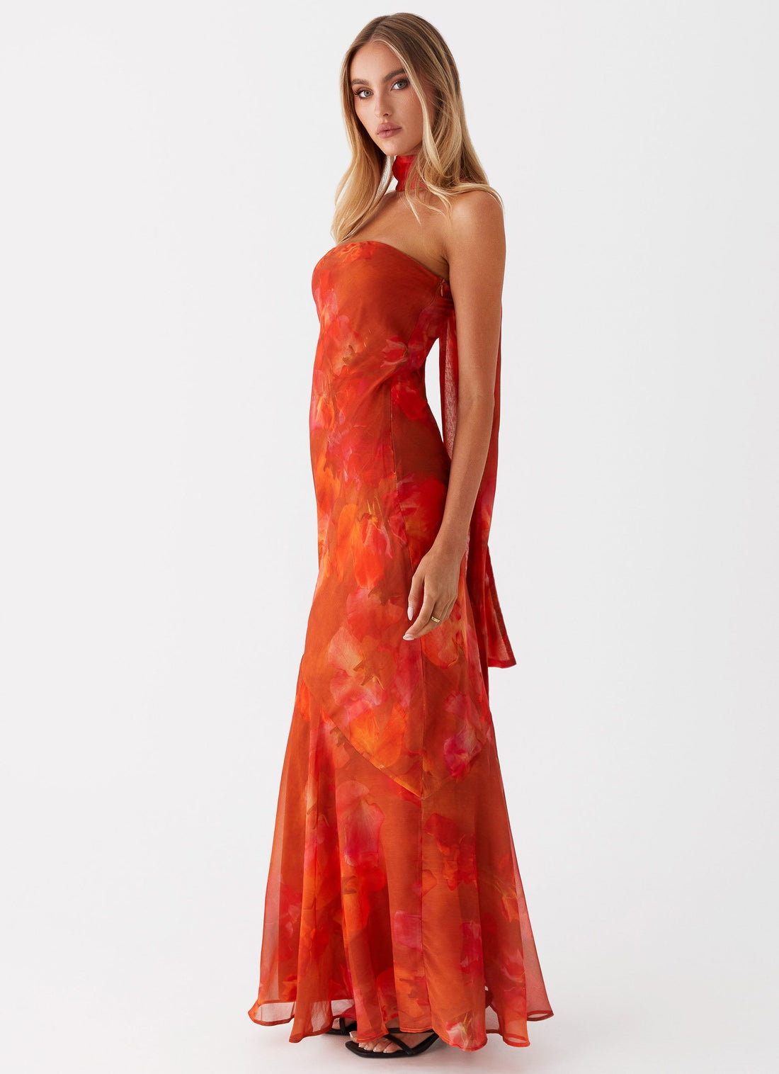 Women's Strapless Abstract Print Bodycon Mermaid Maxi Dress