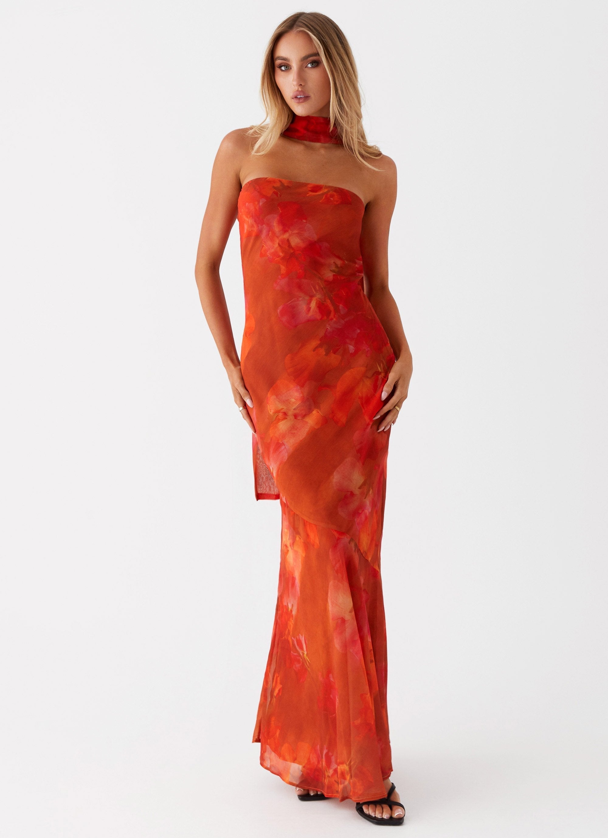 Women's Strapless Abstract Print Bodycon Mermaid Maxi Dress