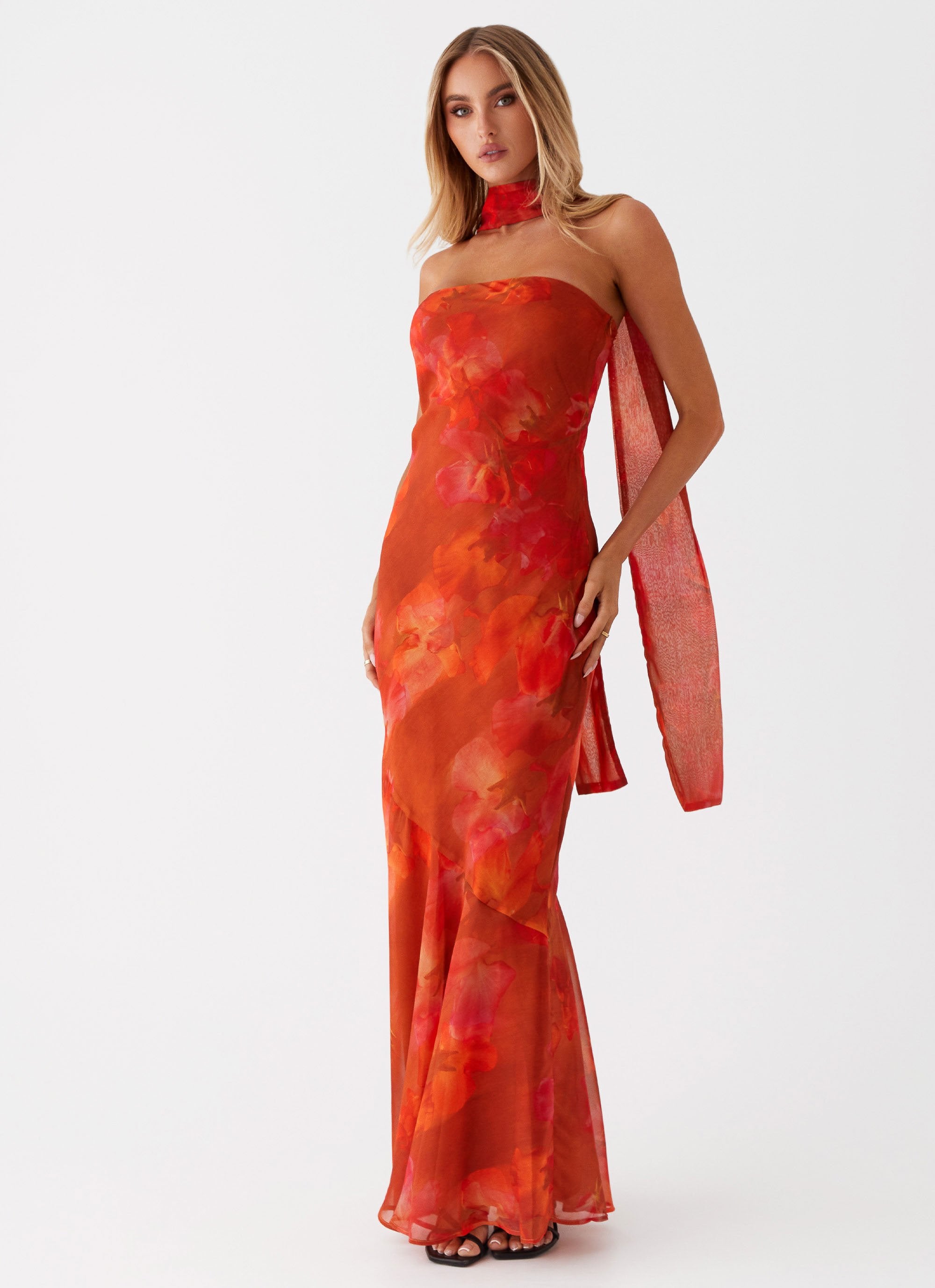 Women's Strapless Abstract Print Bodycon Mermaid Maxi Dress