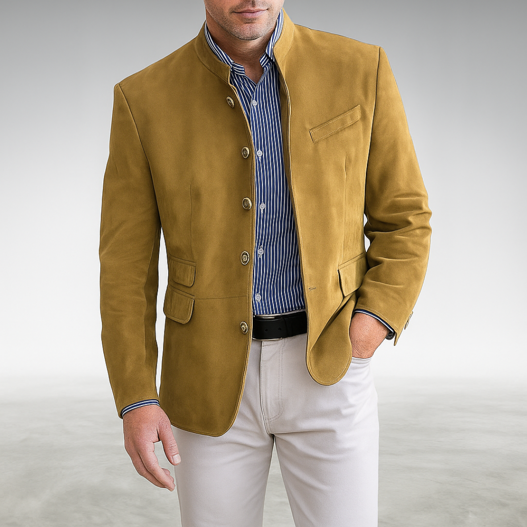 Men's Button-Front Coat with Textured Weave and Deep Pockets, Tailored Fit