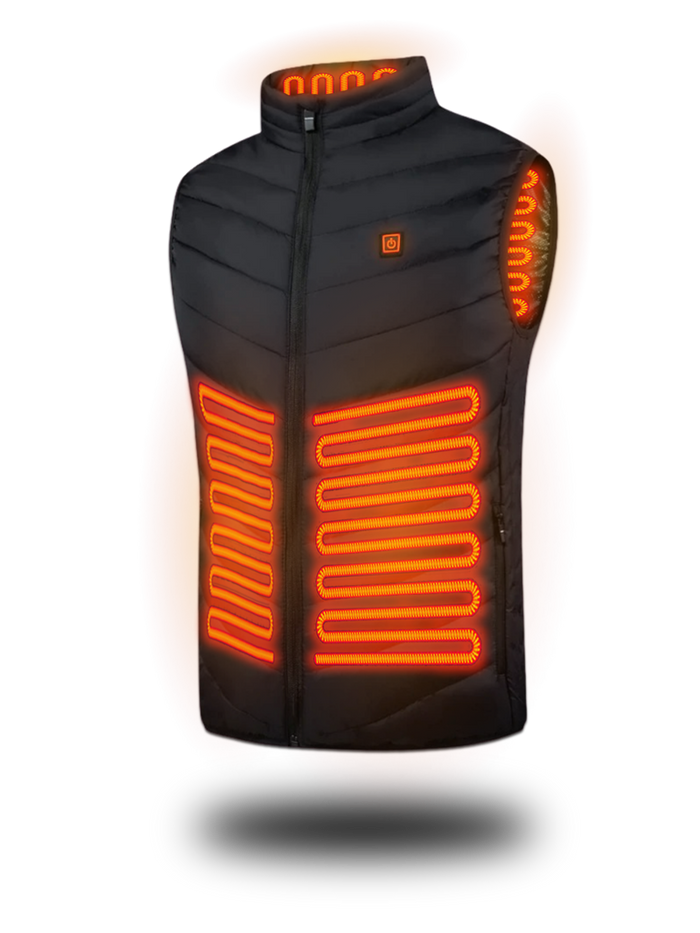 Carbon Fiber Heated Vest with 11 Zones and 12-Hour Battery, Windproof Polyester