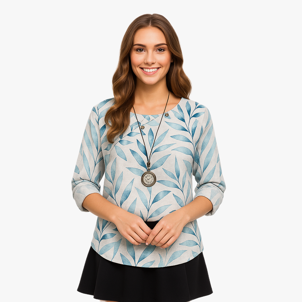 Elegant Leaf Print Blouse for Women