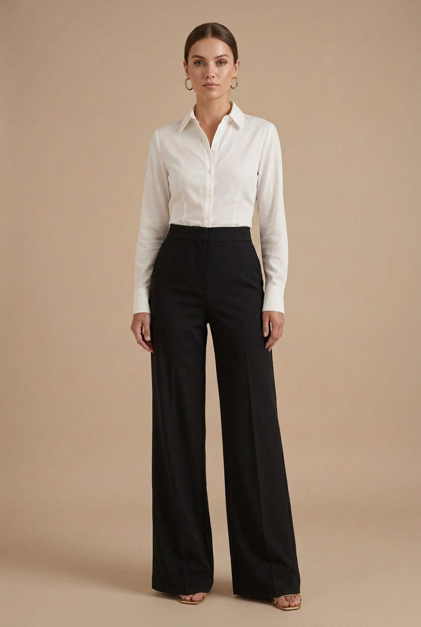 Damen Hoch taillierte, plissierte, weit geschnittene Hose mit Gürtelschlaufen