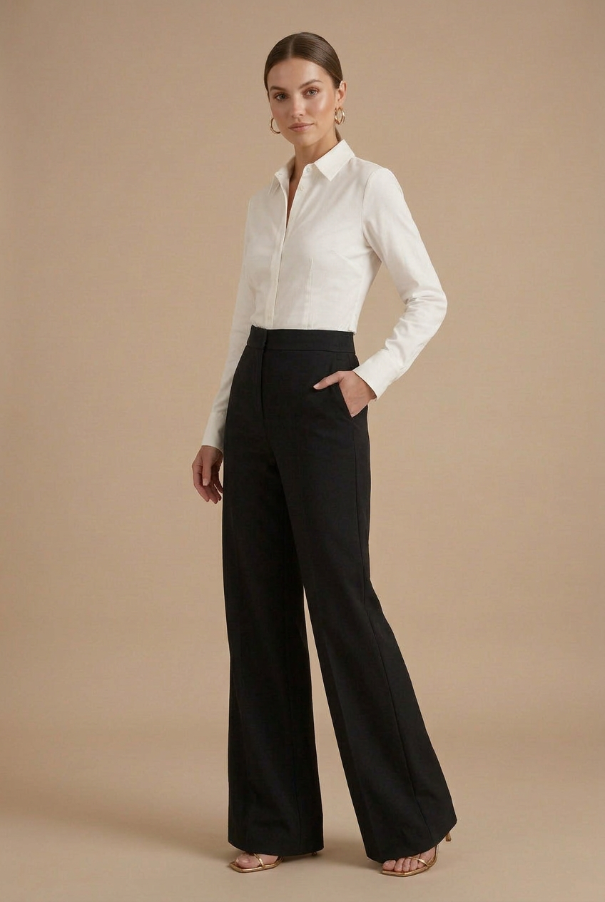Damen Hoch taillierte, plissierte, weit geschnittene Hose mit Gürtelschlaufen