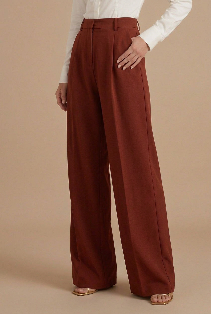 Damen Hoch taillierte, plissierte, weit geschnittene Hose mit Gürtelschlaufen