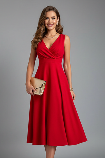 Women's Midi Dress V-Neck A-Line