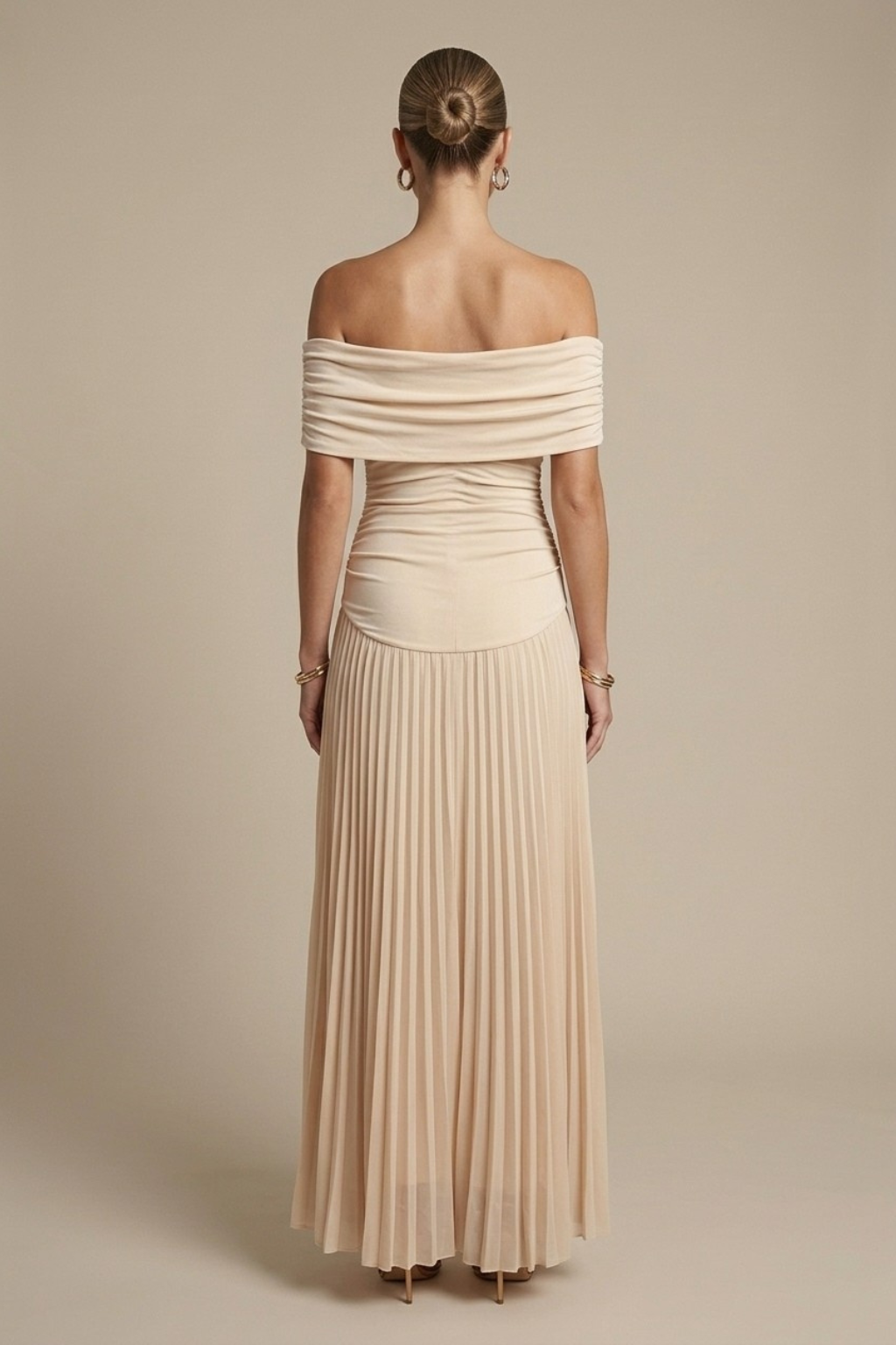 Women's Off Shoulder Pleated Maxi Dress - Ruched - Wedding Guest