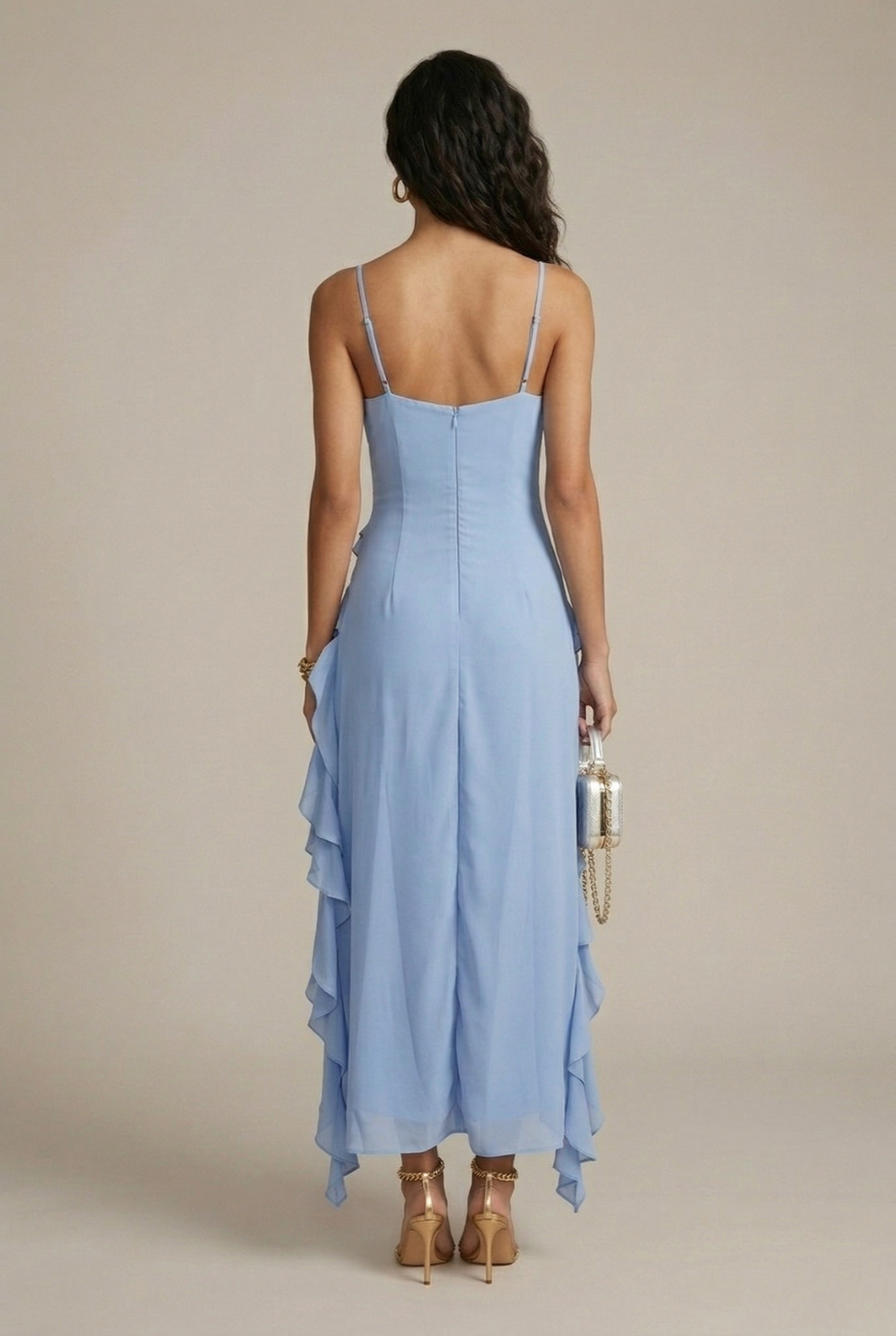 Women's Ruffle V-Neck High Low Dress - Tiered - Wedding Guest