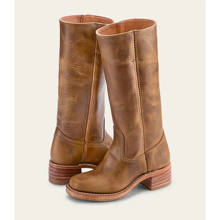 Western Inspired Knee High Boots - Block Heel Pull On Cowboy Style Shoes