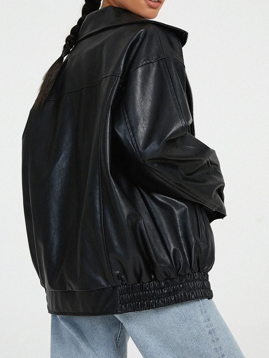 Women’s Oversized Faux Leather Bomber Jacket