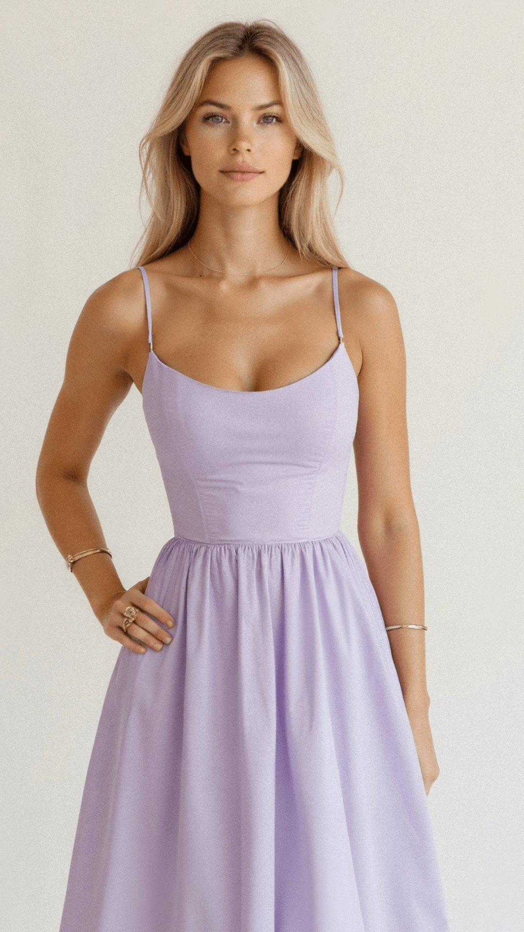 Women’s Spaghetti Strap A Line Midi Dress with Fitted Bodice