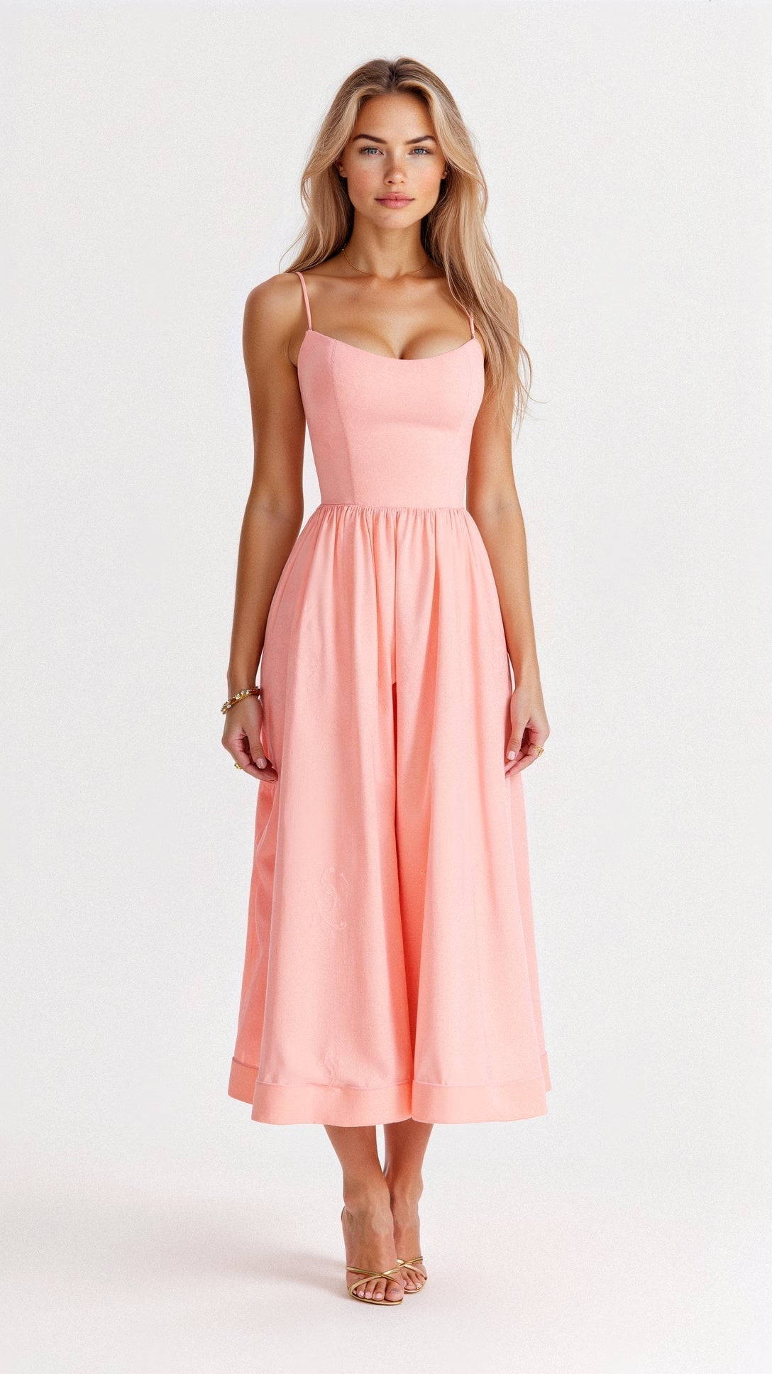 Women's Spaghetti Strap A Line Midi Dress with Fitted Bodice Rolenna Women's Spaghetti Strap A Line Midi Dress with Fitted Bodice Rolenna