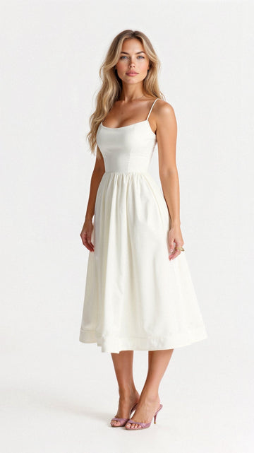 Damen Spaghettiträger-A-Linien-Midikleid mit tailliertem Oberteil