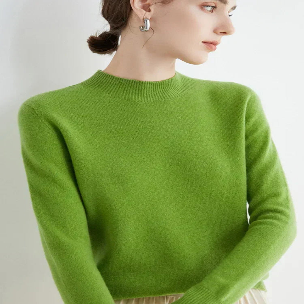 Women's Mock Neck Pullover with Ribbed Detailing and Relaxed Fit