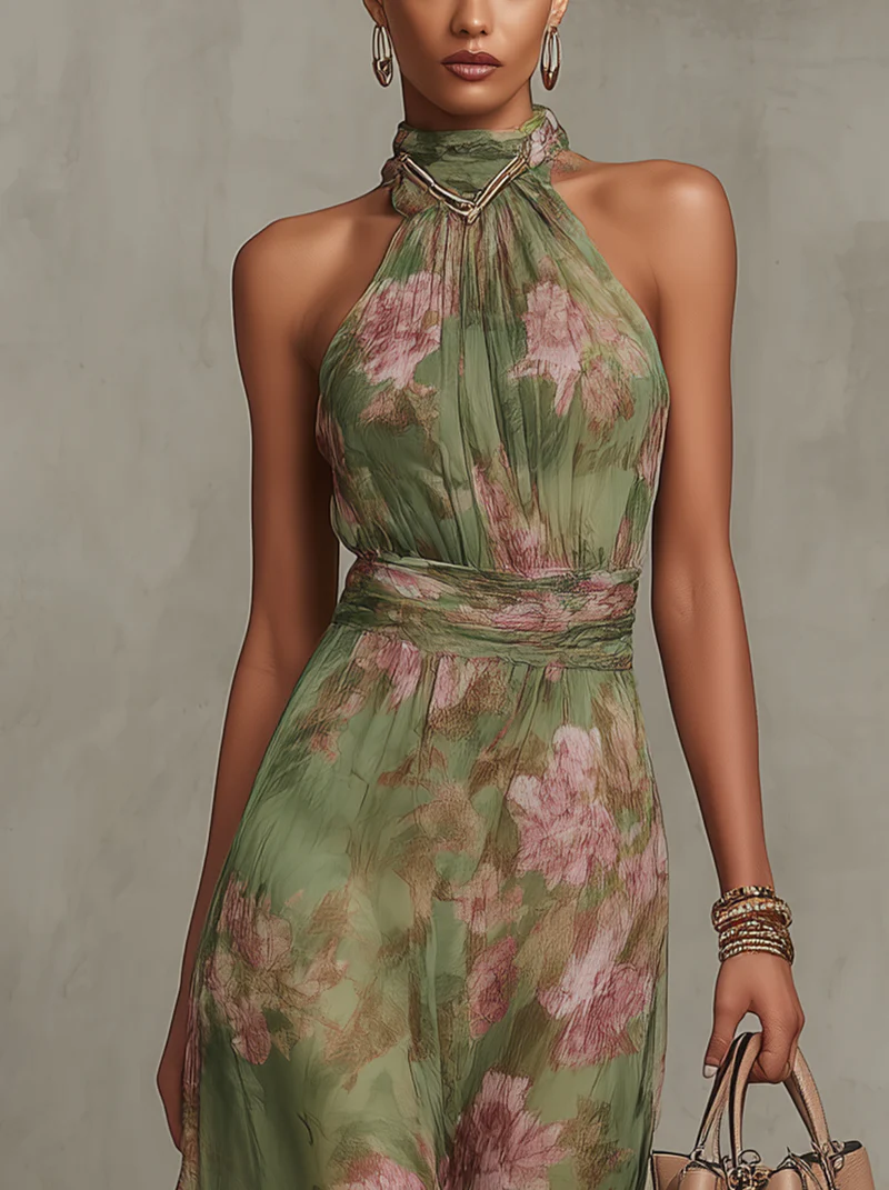 Women's Floral Maxi Dress Halter