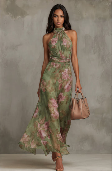 Women's Floral Maxi Dress Halter
