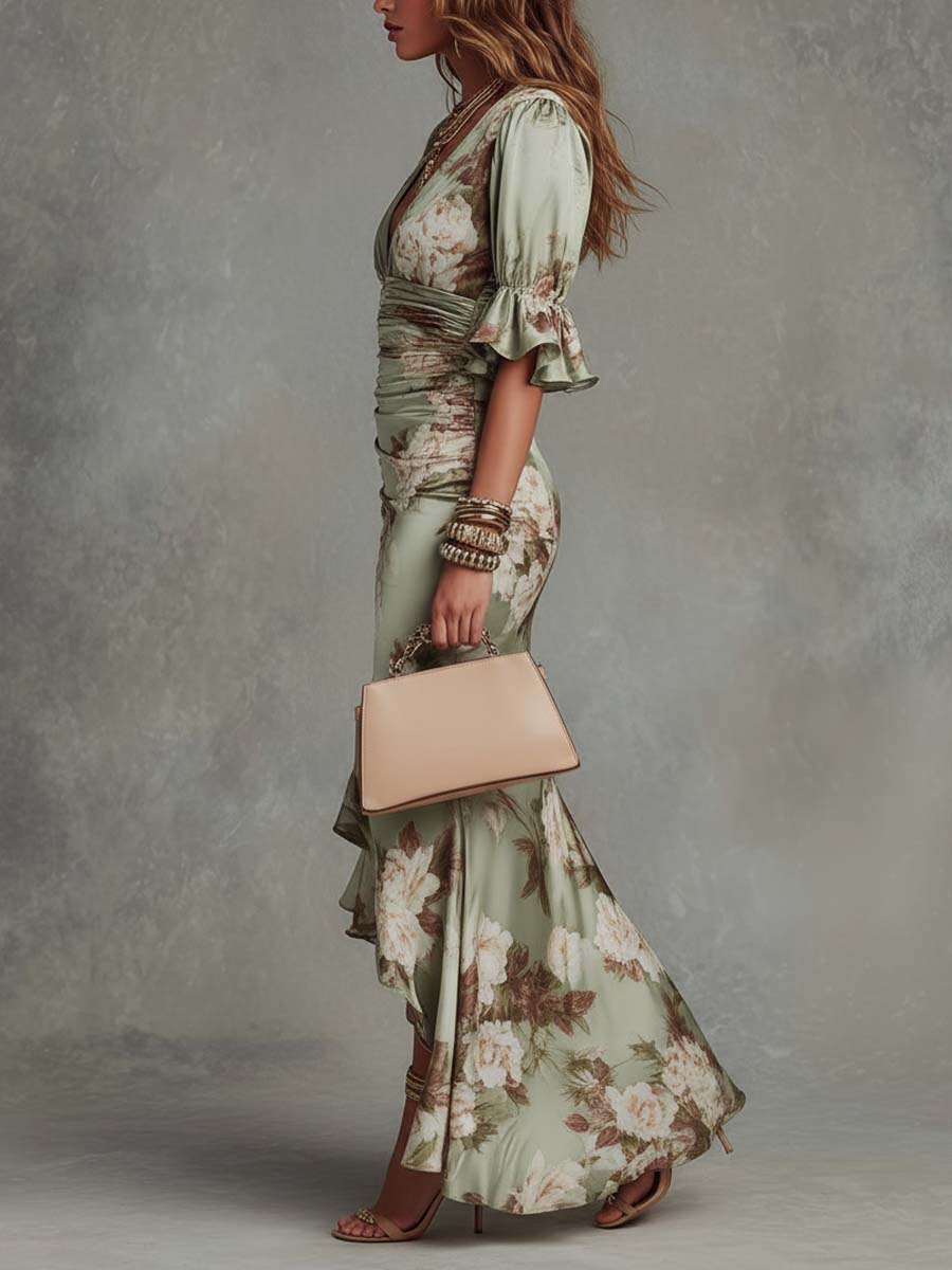 Women's Floral Maxi Dress V-Neck