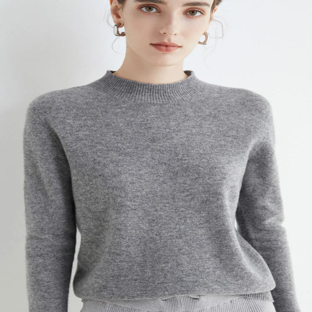 Women's Mock Neck Pullover with Ribbed Detailing and Relaxed Fit