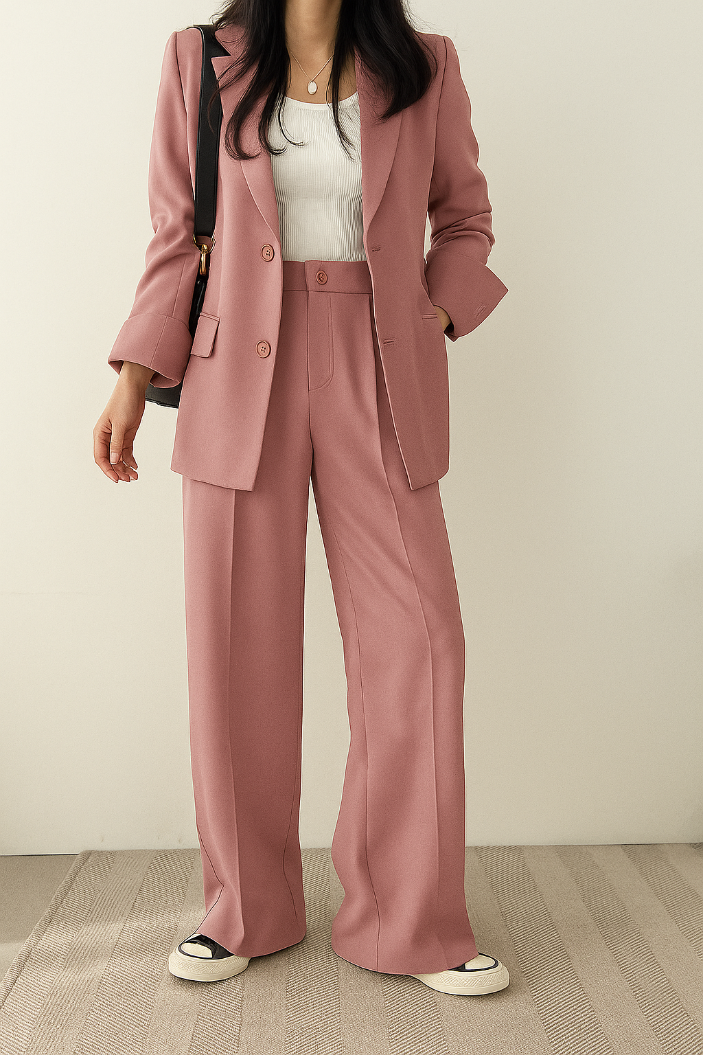 Women's Button Closure Blazer Wide Leg Pant Suits for Women