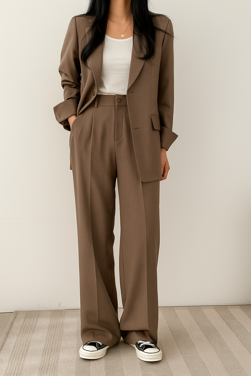 Women's Button Closure Blazer Wide Leg Pant Suits for Women