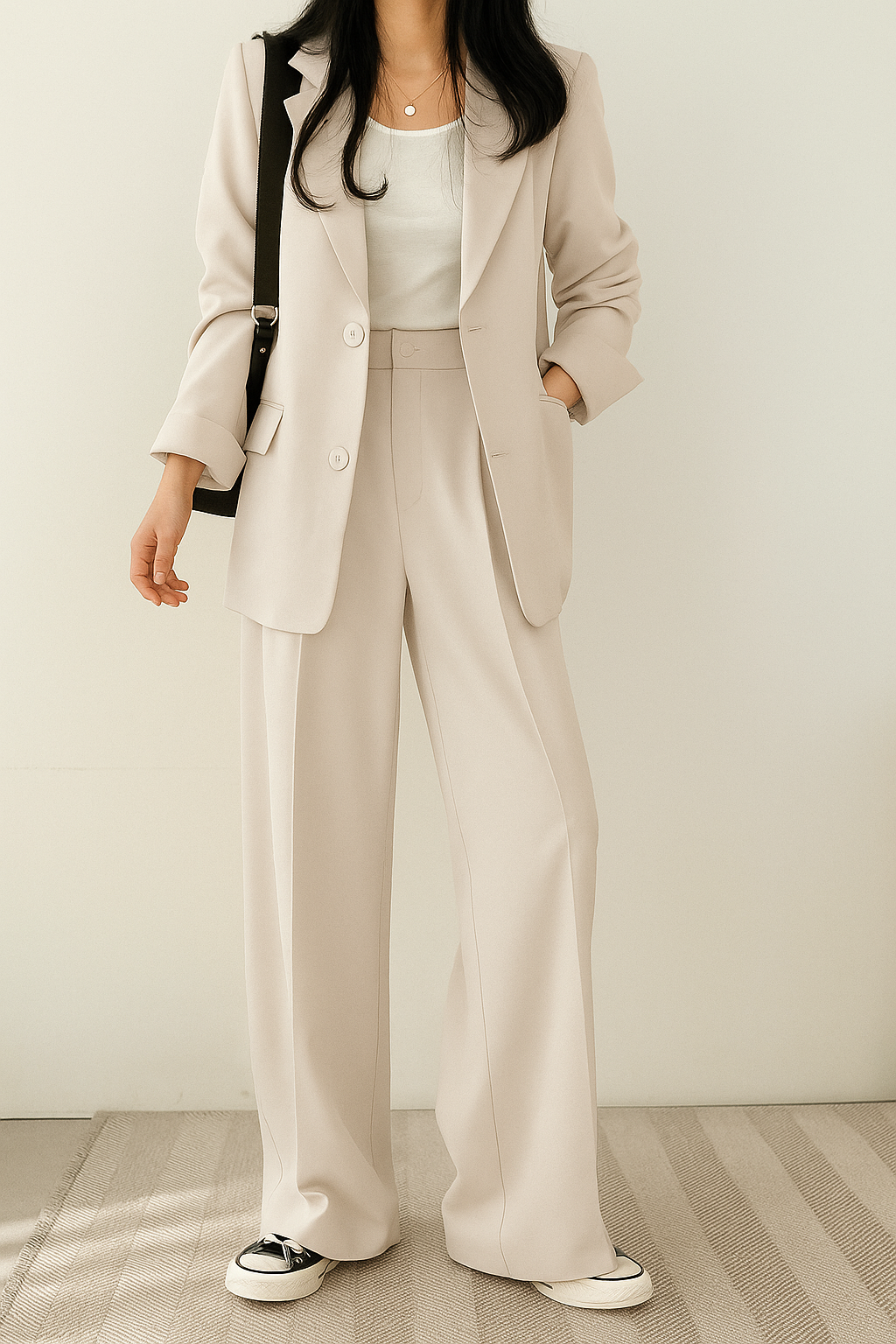Women's Button Closure Blazer Wide Leg Pant Suits for Women