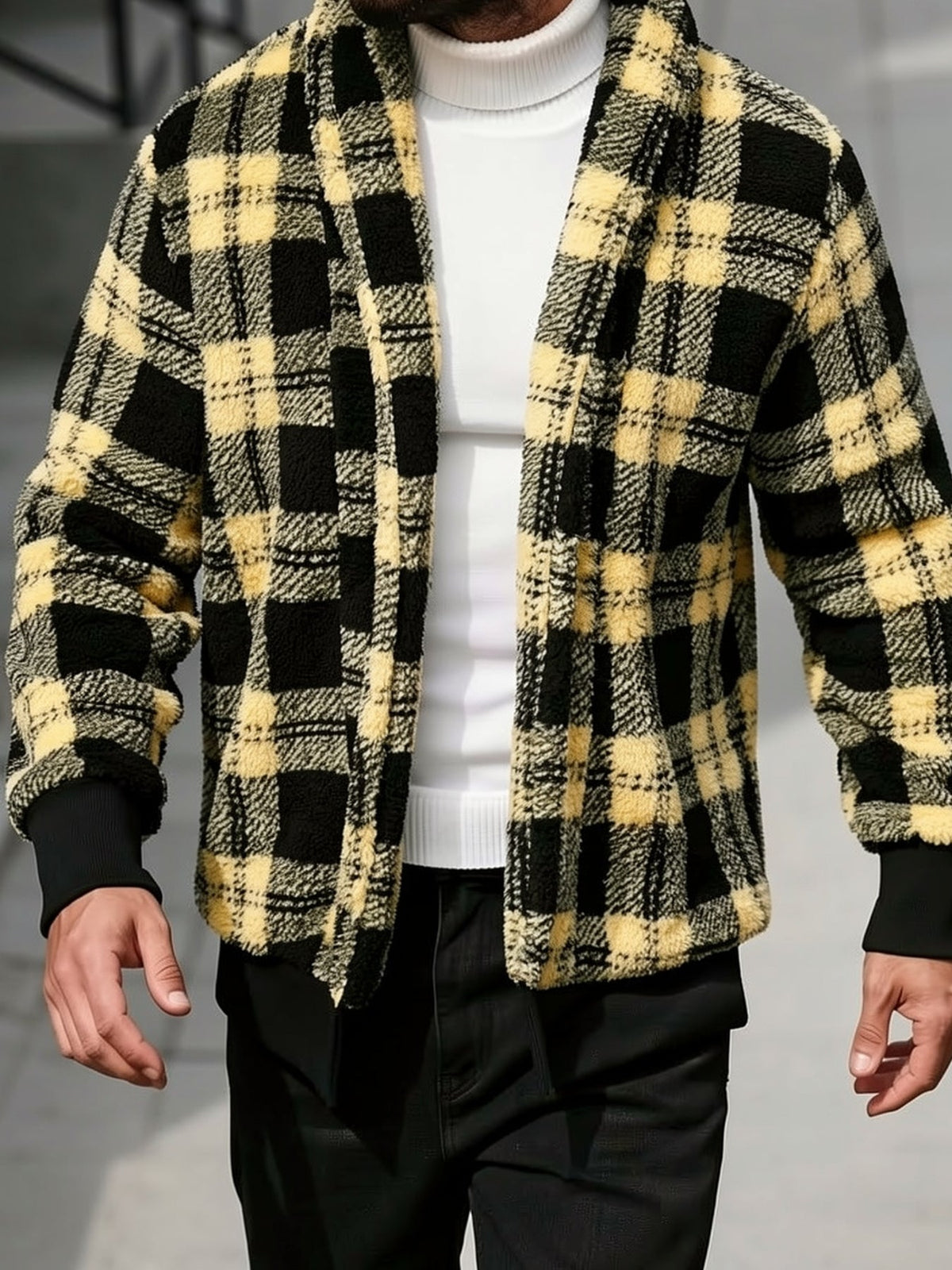 Checked Jacket with Button Front Closure and Relaxed Fit