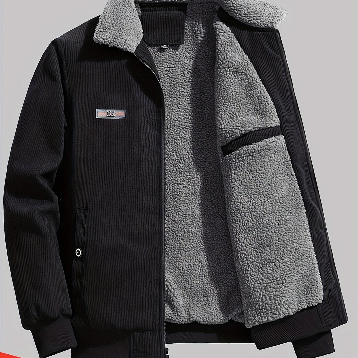 Insulated Winter Jacket with Stand Collar and Plush Lining, Relaxed Fit