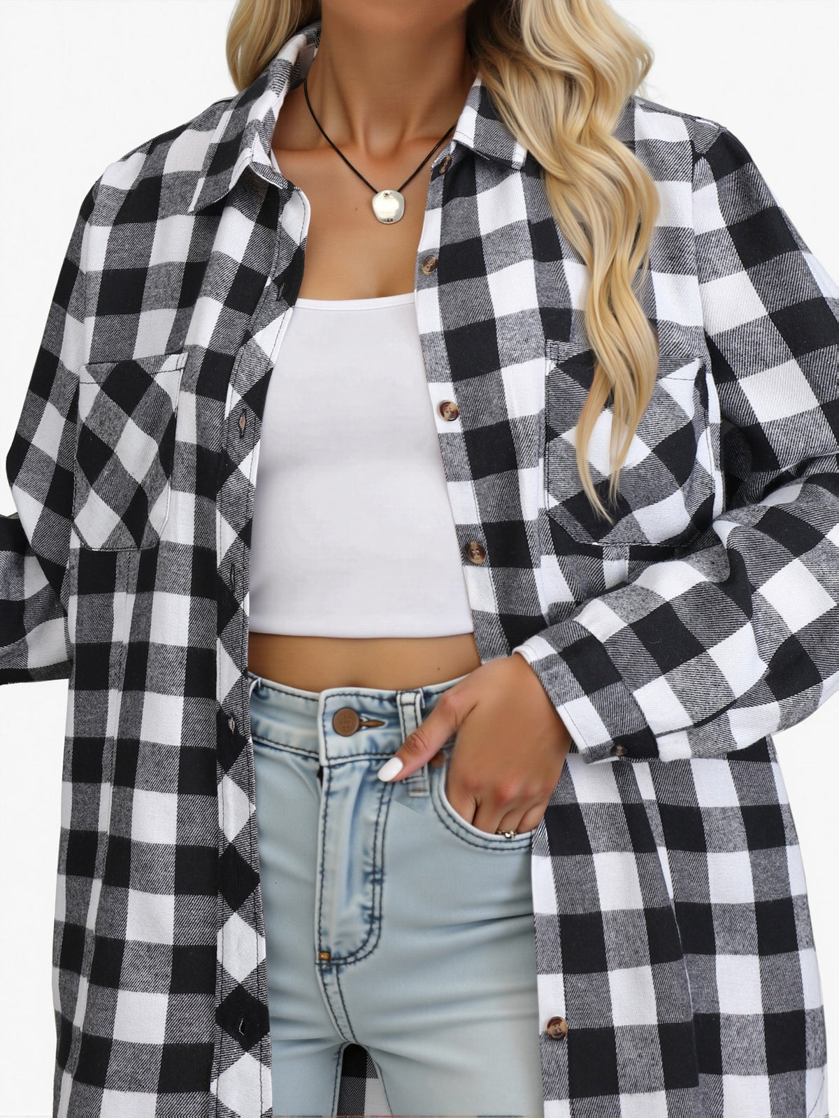 Button Up Buffalo Check Shirt with Chest Pockets and Relaxed Fit