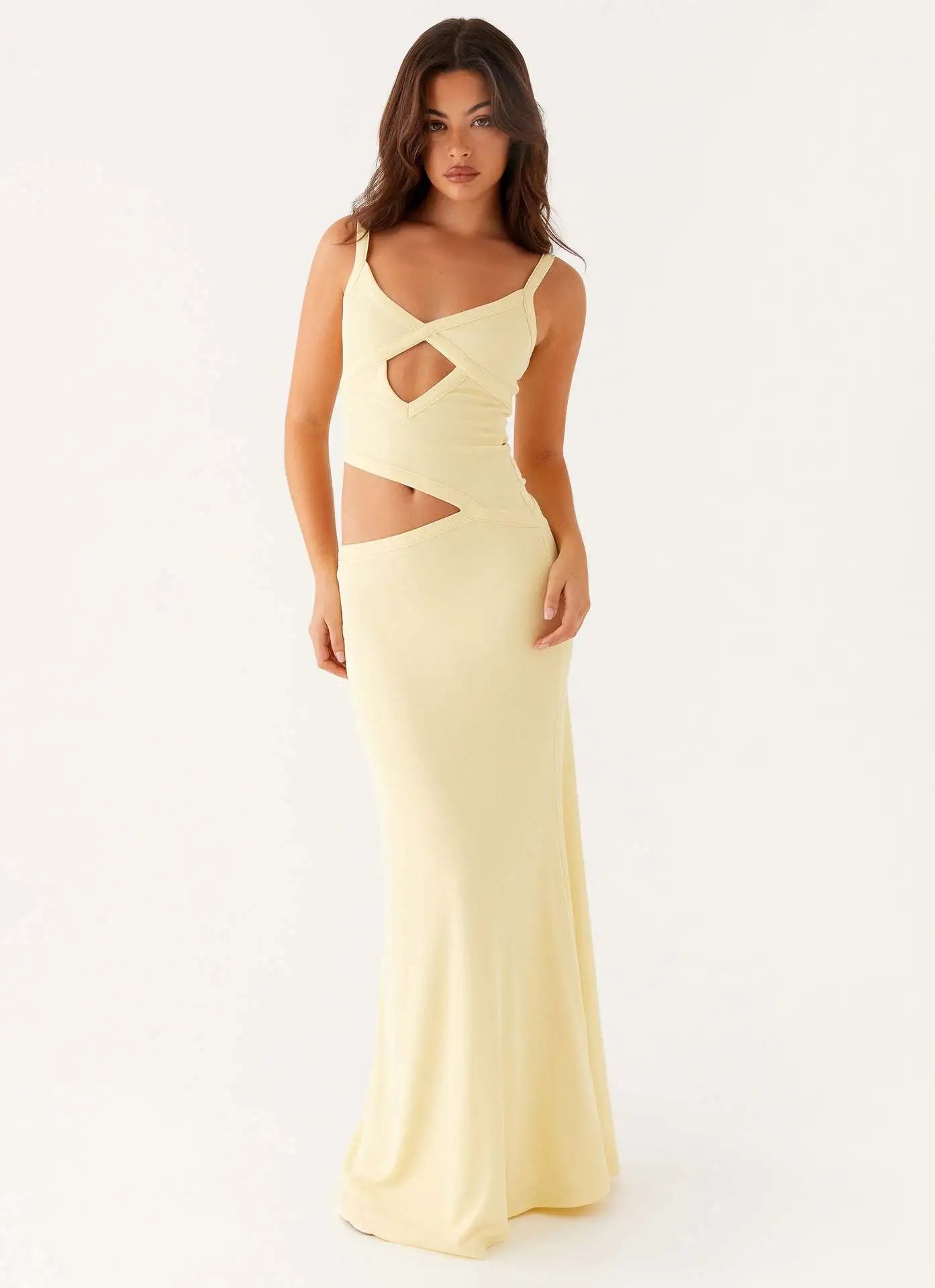 Women's Sleeveless Cutout Maxi Dress - V-Neck Tank Style