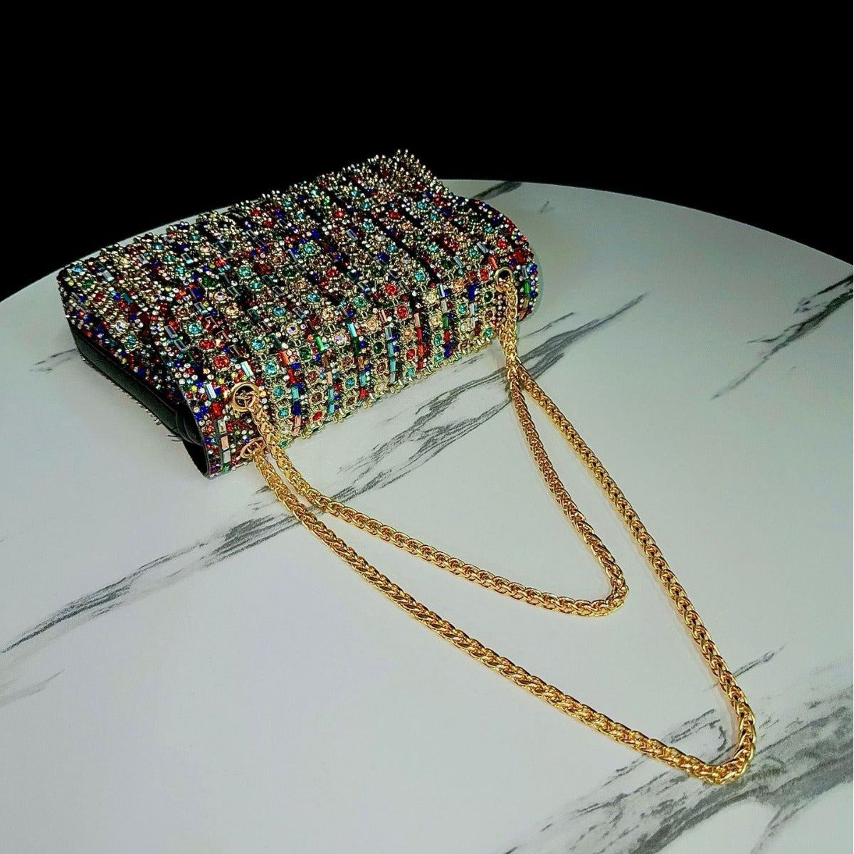 Women's Full-Coverage Rhinestone Clutch Bag with Chain Strap