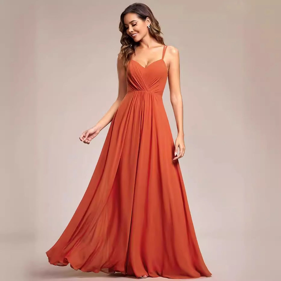 Women's V-Neck Ruched Bodice A-Line Floor Length Maxi Dress