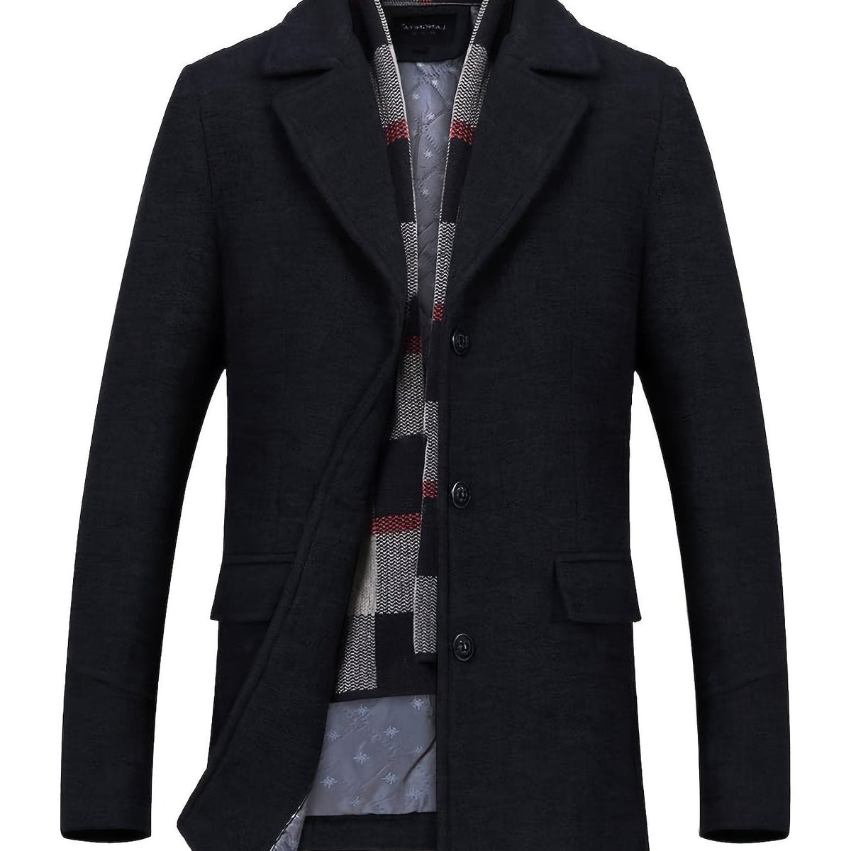 Insulated Overcoat with Lapel Collar and Removable Scarf