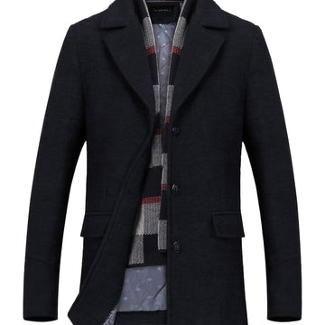 Insulated Overcoat with Lapel Collar and Removable Scarf