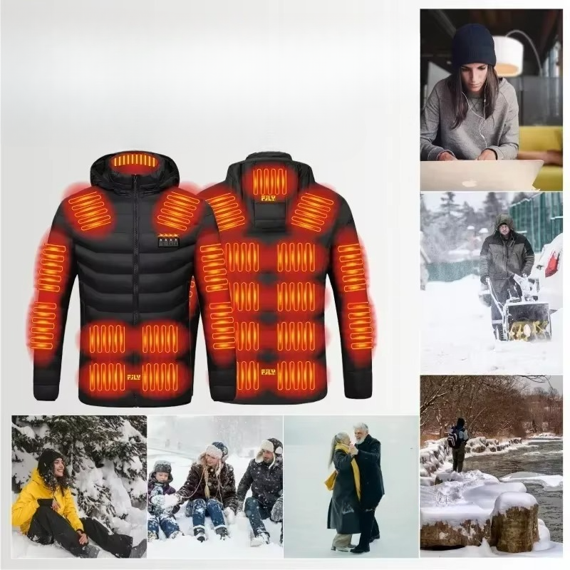 Men Heated Puffer Jacket with Power Bank Connection and Adjustable Heat Zones