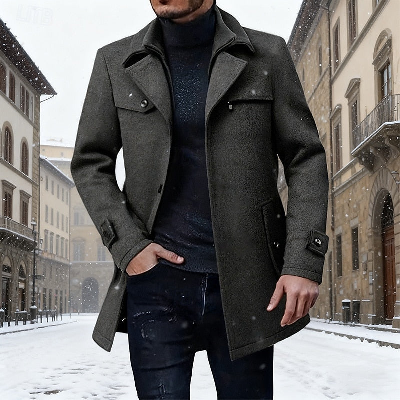 Winter Coat with Button Front Closure and Front Pockets, Extended Hip Coverage