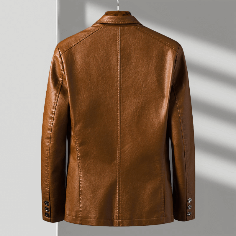 Women's Tailored Blazer with Notch Lapels and Three-Button Cuffs, Faux Leather