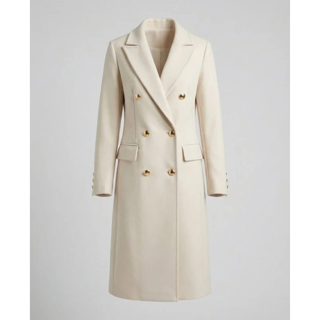 Women's Long Trench Coat with Double Breasted Closure and Tailored Fit