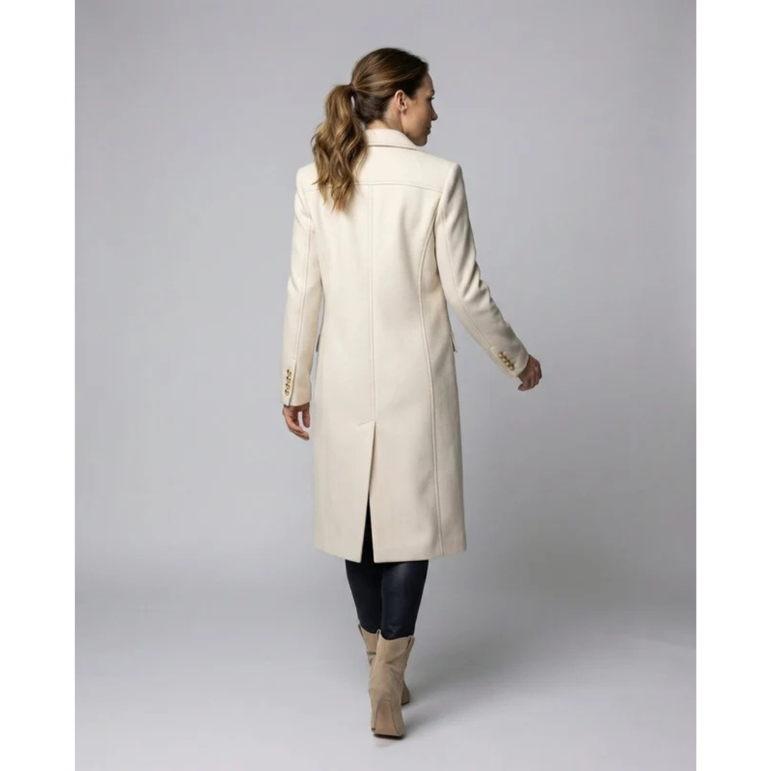 Women's Long Trench Coat with Double Breasted Closure and Tailored Fit