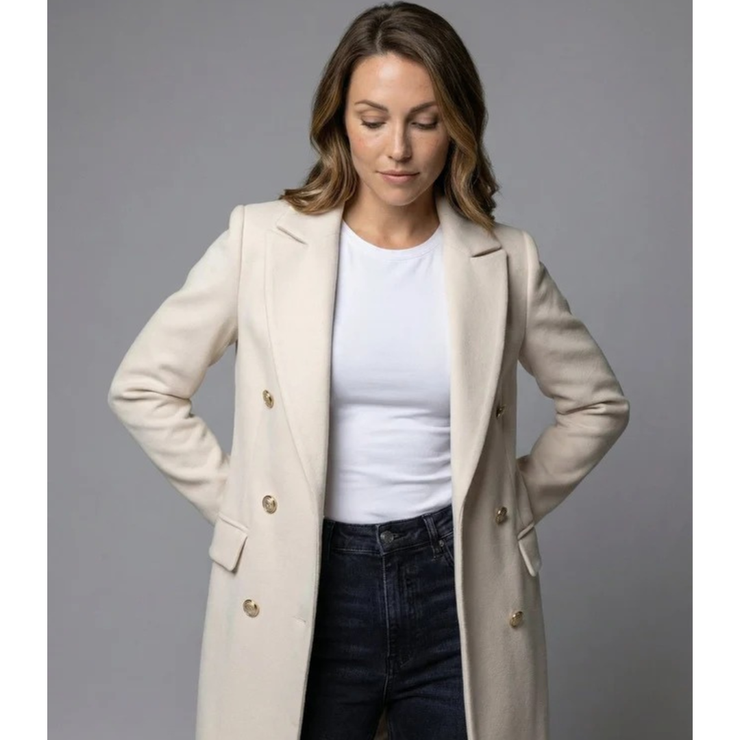 Women's Long Trench Coat with Double Breasted Closure and Tailored Fit