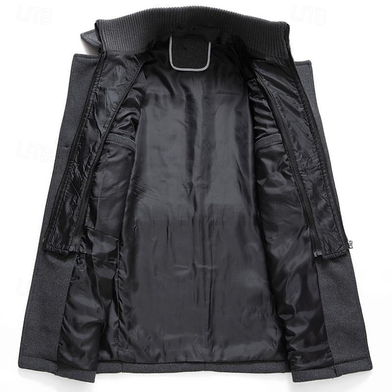 Structured Overcoat with Upright Collar and Deep Side Pockets, Button Front