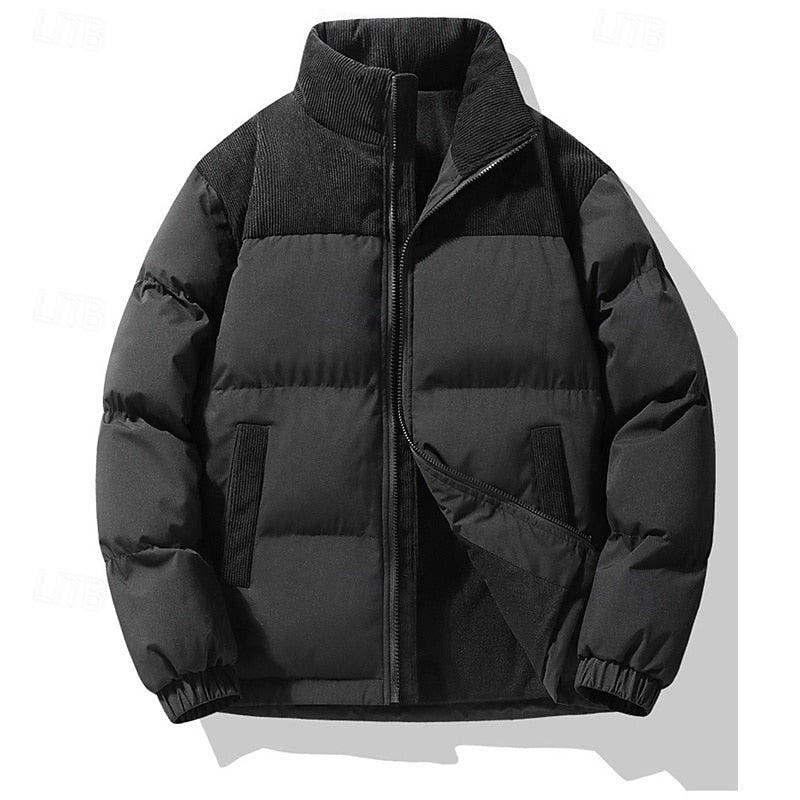 Insulated Puffer Jacket with Stand Collar and Full Zipper, Two Front Pockets